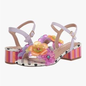 Betsey Johnson Women Floral Dottee Heeled Sandal Vibrant Black & White Polka Dot